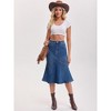 INSPIRE CHIC Women's Denim High Waisted Ruffled Knee Length Bodycon Fishtail Jean Skirt - 3 of 4