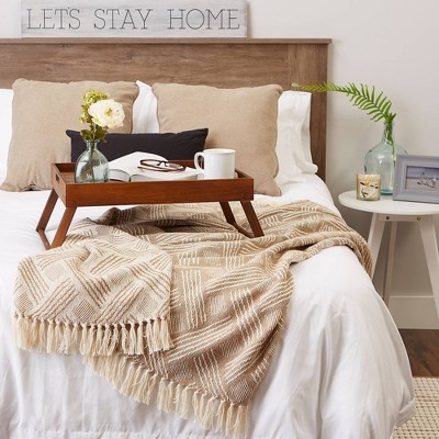 Stone Basketweave Cotton Throw Blanket with Fringe, 50x60