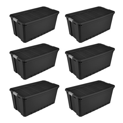 Sterilite 7.5 Gallon Plastic Stacker Tote, Heavy Duty Lidded Storage Bin  Container For Stackable Garage And Basement Organization, Black, 6-pack :  Target