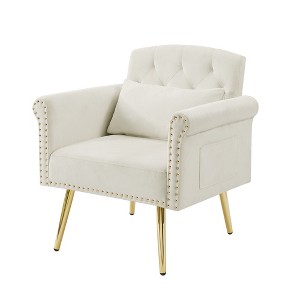 TIRAMISUBEST Velvet Armchair - Plush White Accent Chair with Gold Metal Legs, Modern Lounge Chair for Living Room, Bedroom & Office - 1 of 4