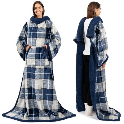 PAVILIA Fleece Wearable Blanket with Sleeves, Warm Cozy Soft Functional Lightweight Sleeved Throw Adults Men Women