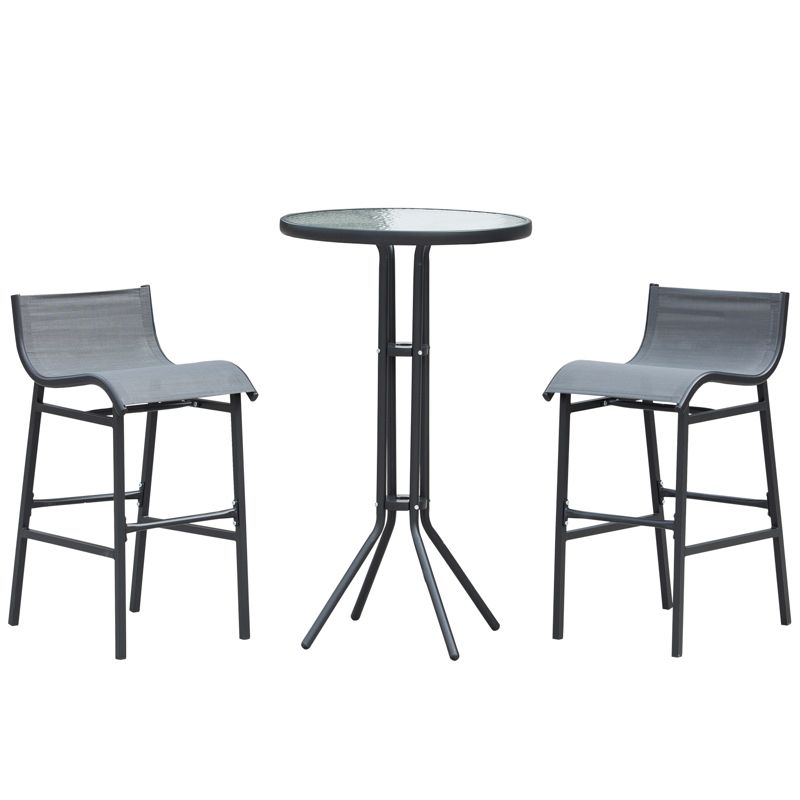 Outsunny 3 Piece Bar Height Outdoor Bistro Set for 2, Round Patio Pub Table 2 Bar Chairs with Comfortable Design & Durable Build, Charcoal Gray, 1 of 7