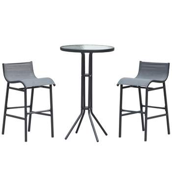 Outsunny 3 Piece Bar Height Outdoor Bistro Set for 2, Round Patio Pub Table 2 Bar Chairs with Comfortable Design & Durable Build, Charcoal Gray