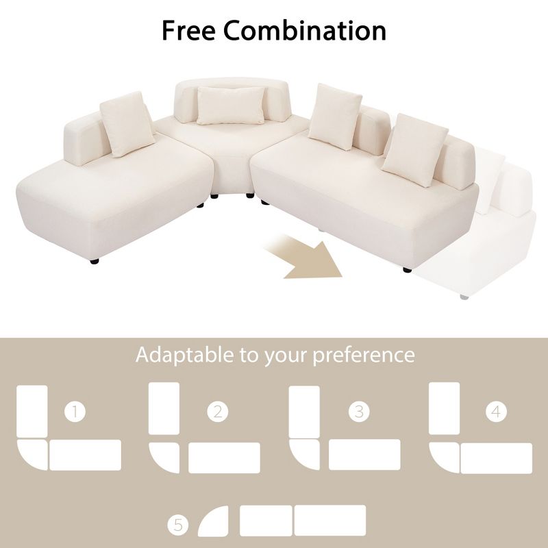 92.5" 3 PCS Convertible Sectional Sofa Couches with Removable Pillows-ModernLuxe, 4 of 14