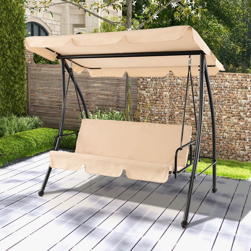 Costway Outdoor Swing Chair Glider Patio Hammock Converting Flatbed w/ Adjustable Canopy, 2 of 11