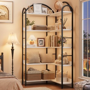 5-Tier Reversible Corner Bookcase, 68.5" Industrial Wooden Bookshelf with Metal Frame, Open Shelves Book Storage Organizer - 1 of 4