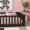 MAYEERTY Twin Floor Bed with Fence without Door, Rubber Wood Floor Guardrails Brown - 4 of 4