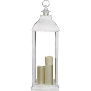 28" Candlelit Lantern with LED Lights White - Alpine Corporation