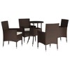 vidaXL 5 Piece Patio Bistro Set with Cushions Brown and White Poly Rattan - 3 of 4