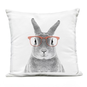 Stupell Industries Smiling Bunny Rabbit Pink Glasses Animal Outdoor Decorative Throw Pillow, 18 x 18 - 1 of 3