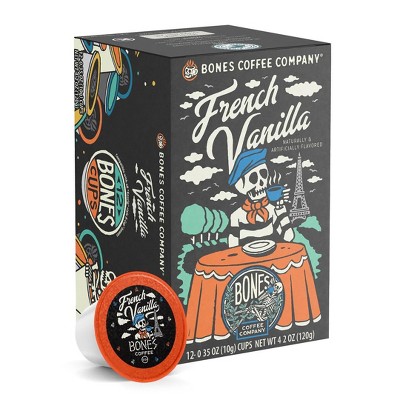 Bones Coffee French Vanilla 12ct Single-Serve Bones Cups Coffee Pods Compatible with Keurig Coffee Maker