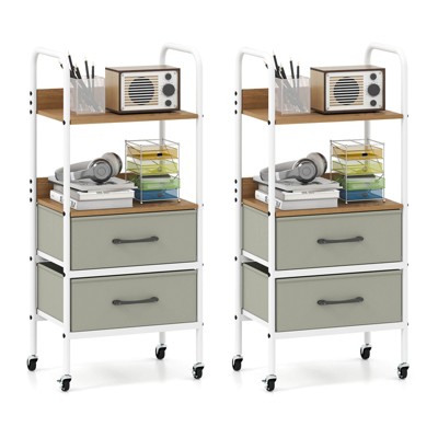 Costway 1/2 PCS Rolling Utility Storage Cart with 2 Open Shelves and 2 Fabric Drawers for Bedroom