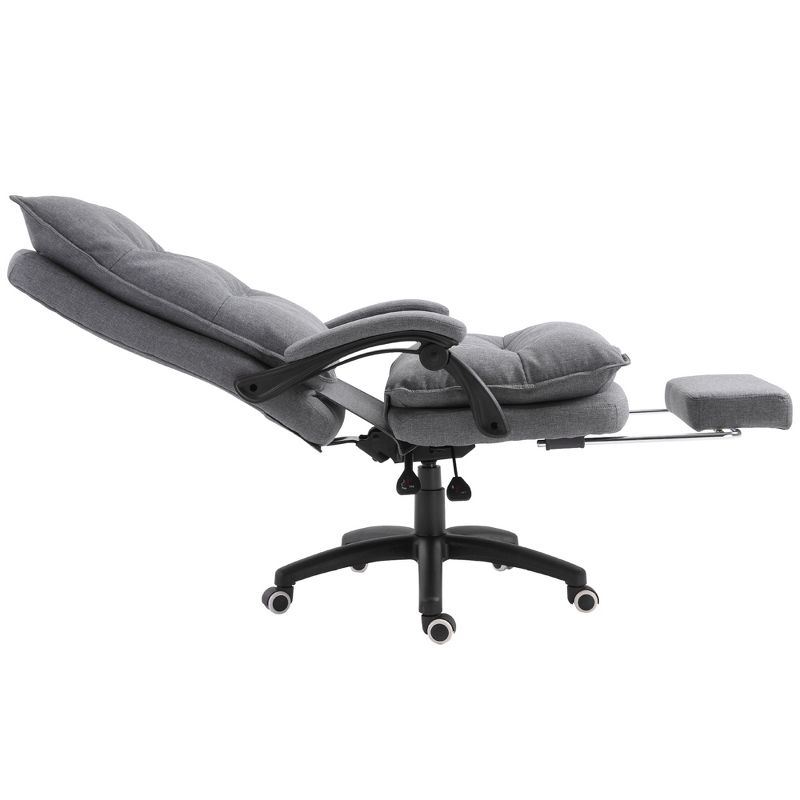 Vinsetto 360° Swivel Executive Home Office Chair Adjustable Height Linen Style Fabric Recliner with Retractable Footrest and Double Padding, Gray, 6 of 10