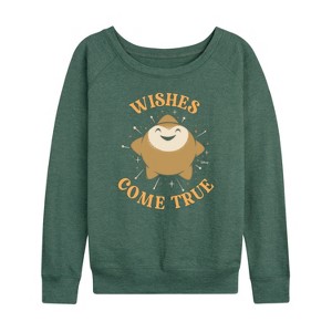 Women's - Disney - Wishes Come True Lightweight French Terry Wide Neck Long Sleeve Shirt - 1 of 4
