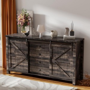 SinCiDo Farmhouse 60"Dressing Table with Sliding Barn Door and 4 Drawers,Drawer Cabinet Living Room,Bedroom,Coffee Bar - 1 of 4