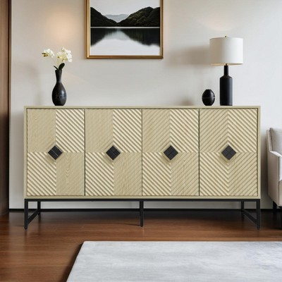 Sideboard Buffet Cabinet with Storage,Carved 4 Door Sideboard,Modern Coffee Bar Cabinet with Adjustable Shelf for Living Room - Leovsnove