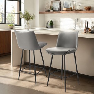 NEWLAYOUT Counter Height Bar Stools Set of 2, Upholstered Faux Leather Barstool with Back for Kitchen Island - 1 of 4