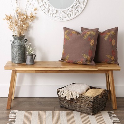 Shimmering Leaves Embroidered Polyester Euro Pillow Covers, 2 Piece