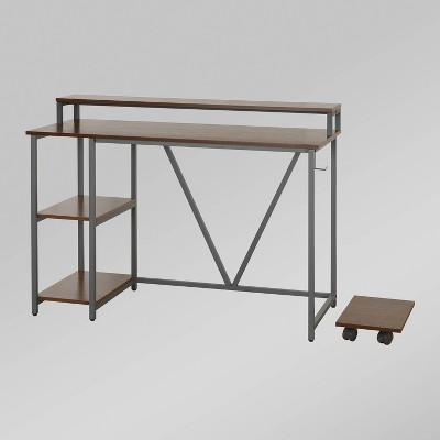 Modern Industrial Walnut Writing Desk with Steel Frame and CPU Caddy