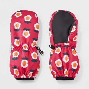 Toddler Girls' Floral Printed Extended Wrist Mittens - Cat & Jack™ Pink - 1 of 3