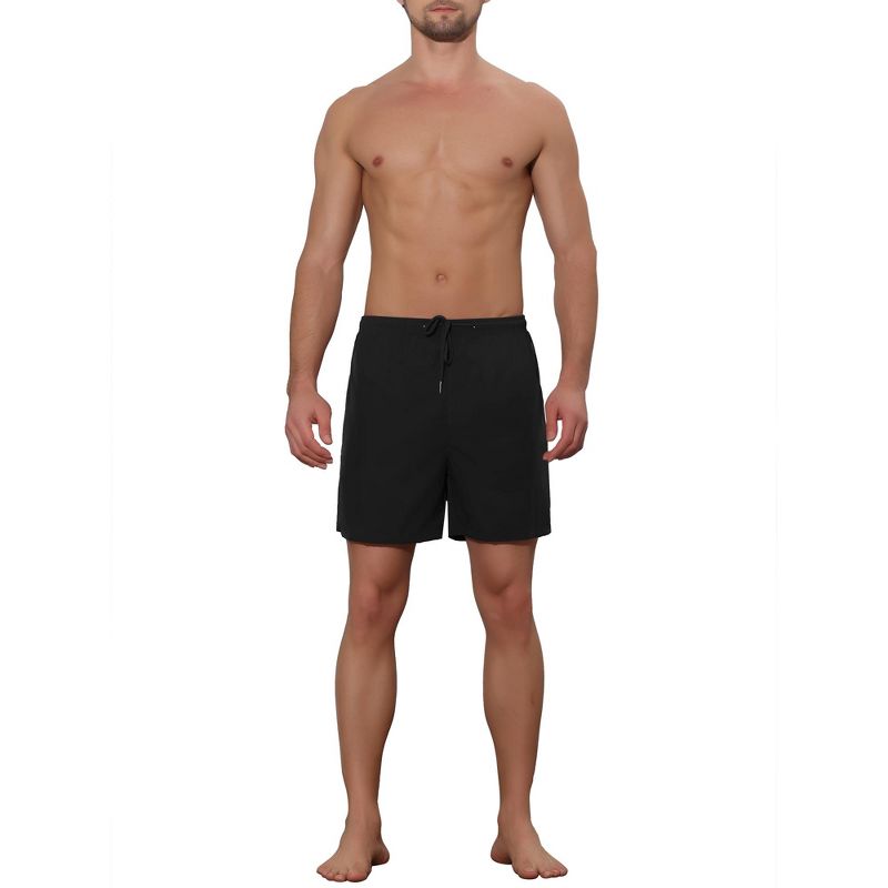 Lars Amadeus Men's Summer Solid Color Drawstring Elastic Waistband Swim Beach Shorts, 2 of 6