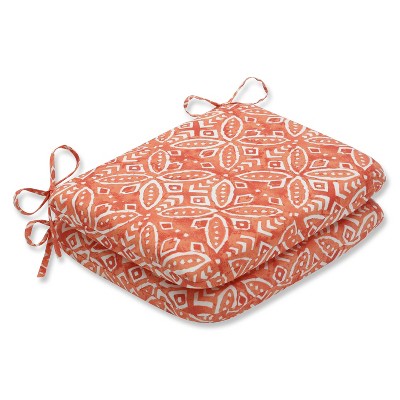 2pk Merida Pimento Rounded Corners Outdoor Seat Cushions Orange - Pillow Perfect