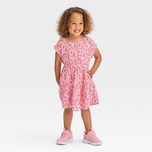 Toddler Girls' Floral Challis Dress - Cat & Jack™ Pink 5t : Target