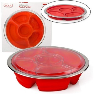 Appetizer Serving Fruit/Veggie Tray and Collapsible Party Platter with Lid - Easy to Clean, Portable, BPA Free, and Dishwasher Safe - 1 of 4