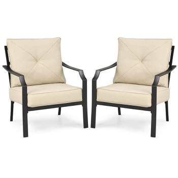 Costway 2 PCS Patio Dining Chairs Set with Padded Cushions Armrest Steel Frame