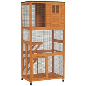 Resenkos Cat Cage, Cat Crate Kennel Enclosure Playpen,74" Wooden Outdoor Cat House Catio Outdoor Cat Enclosure, Orange - 1 of 3