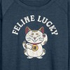 Women's - Instant Message - Feline Lucky Lightweight French Terry Wide Neck Long Sleeve Graphic Shirt - 2 of 4