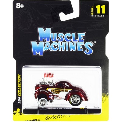 1941 Willys Coupe Gasser "Competition Cams" Red Metallic and White 1/64 Diecast Model Car by Muscle Machines