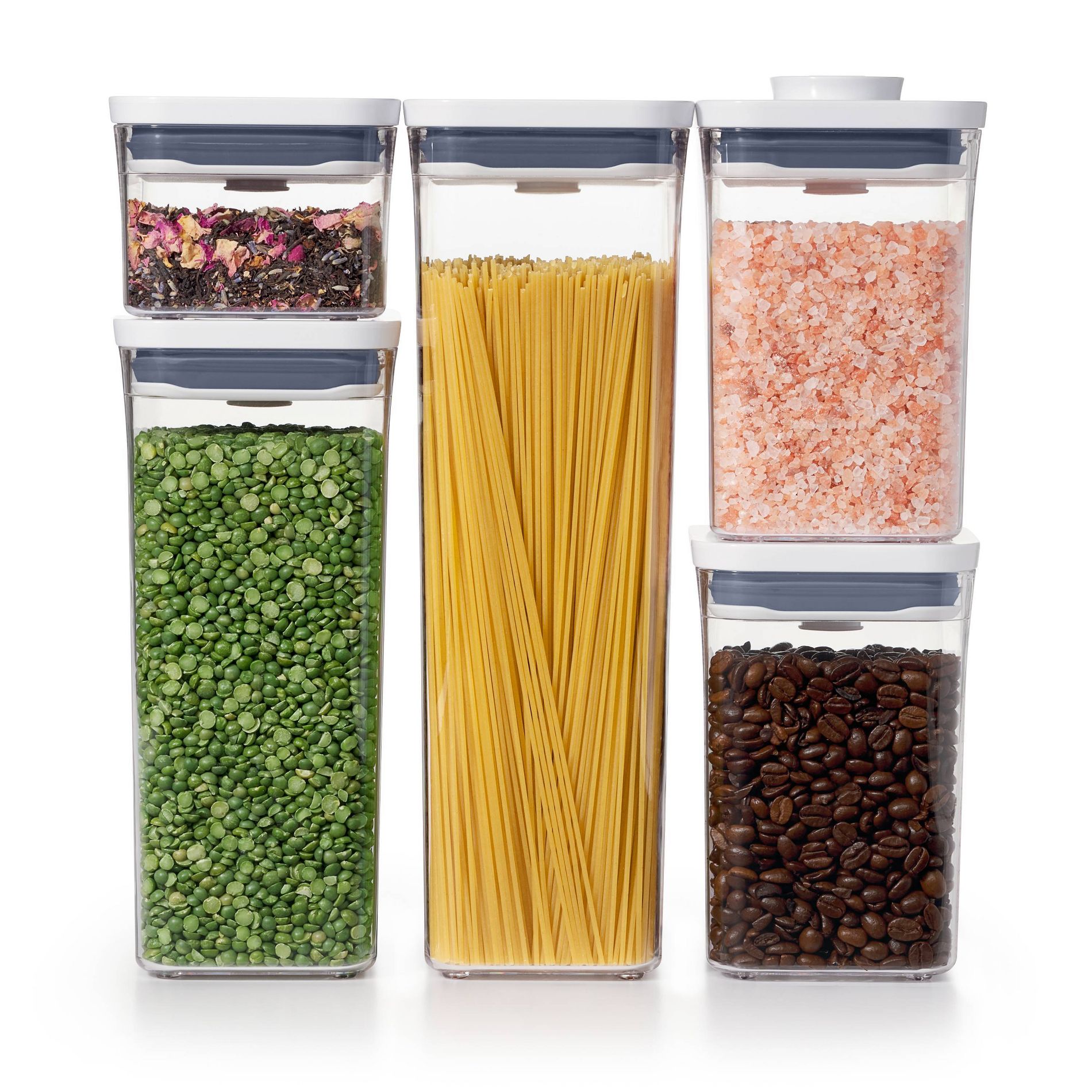 OXO POP 5pc Plastic Airtight Food Storage Container Set White: Kitchen Canisters, Dishwasher-Safe, Lifetime Warranty