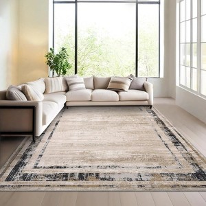 Acekool 8x10 Modern Abstract Area Rug, Non-Slip, Washable, Low-Pile, Stain-Resistant Carpet for Living Room, Dining, Nursery, Brown - 1 of 4