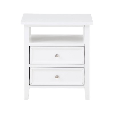 Walker White Poplar Wood 2-Drawer Nightstand with Nickel Knobs