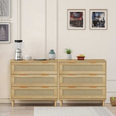 3-Drawers Rattan Storage Cabinet Rattan Drawer (Set of 2),for Bedroom,Living Room,Dining Room,Hallways