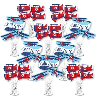 Big Dot of Happiness Taking Flight - Airplane - Vintage Plane Party Centerpiece Sticks - Showstopper Table Toppers - 35 Pieces