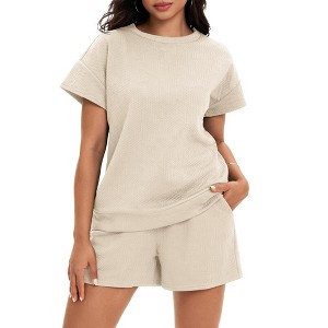 ATHLECHIC Women's Summer Outfits Short Sleeve Tops and Short Pants Sweatsuit Set 2 Pcs - 1 of 4