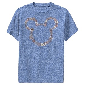 Boy's Disney Mickey Mouse Floral Outline Silhouette Performance Tee - 1 of 4