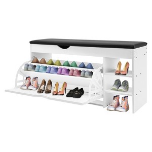 YIYIBYUS Shoe Bench with Seat and Folding Drawer for Hallway, Entrance, White - 1 of 4