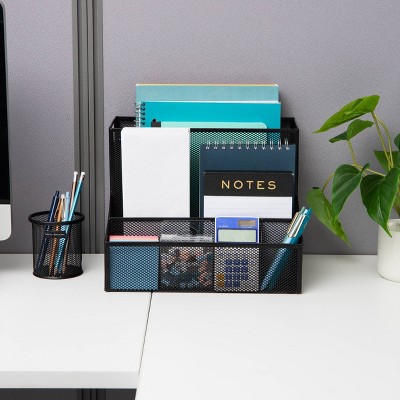 Black Metal Mesh Vertical Desk Organizer with 2 Compartments