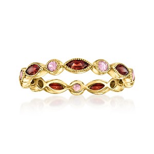 Pure Collection by Ross-Simons 0.80 ct. t.w. Garnet and .30 ct. t.w. Pink Sapphire Geometric Eternity Band in 14kt Yellow Gold - 1 of 4