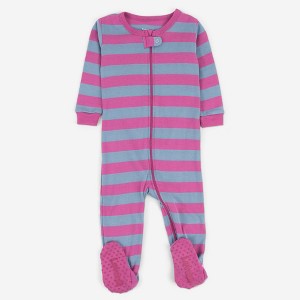 Leveret Kids Footed Girls Striped Cotton Pajamas - 1 of 3