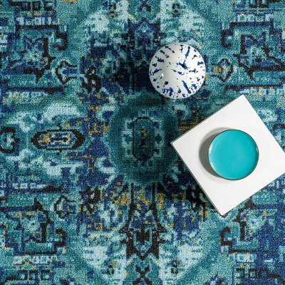 Reversible Blue Synthetic Vintage Persian Area Rug