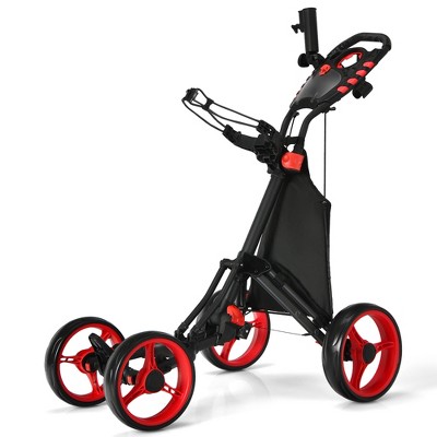 Costway Folding 4 Wheels Golf Push Cart W/Bag Scoreboard Adjustable Handle Red\Blue\Gray\Green