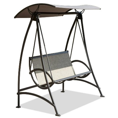 73"3-Seat Patio Swing Chair, Outdoor Porch Swing with Adjustable Canopy and Durable Steel Frame