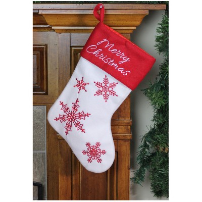 Red and White Snowflake Embroidered Christmas Stocking