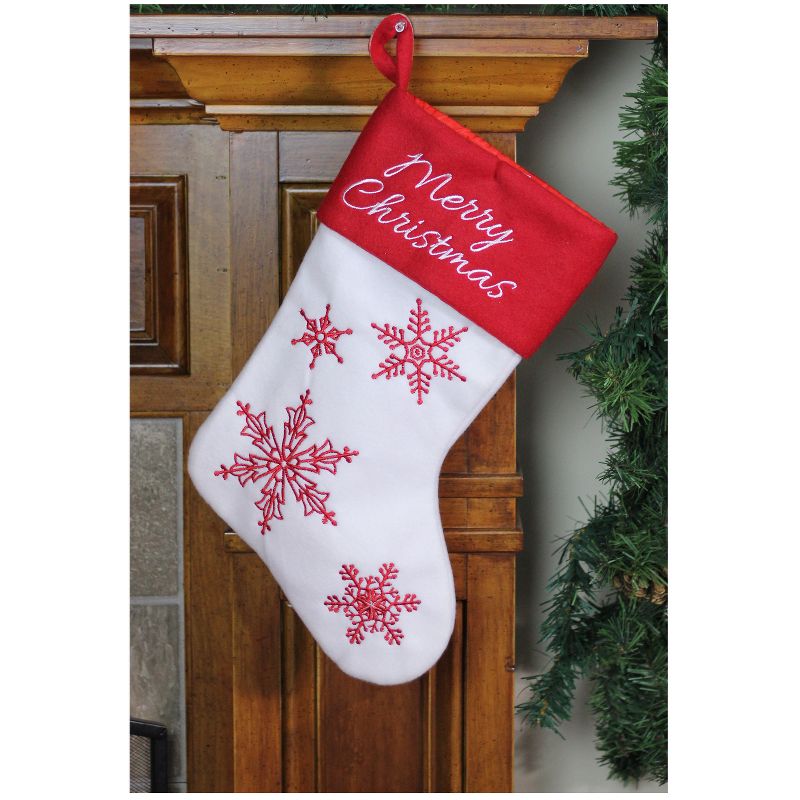 Northlight 15.25" Red and White Snowflake Embroidered Christmas Stocking, 4 of 5