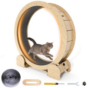 Heynemo Cat Exercise Wheel for Indoor Cats ¨C 46" Running Treadmill with Felt Track, Perfect for Small & Adult Cats, Natural Wood Color - 1 of 4