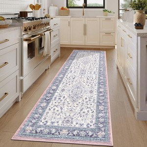 Washable Area Rug Vintage Medallion Floral Print Area Rug Non-Slip Low Pile Carpet for Dining Room Home Office - 1 of 4